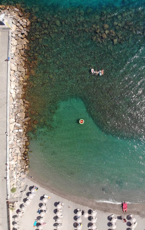 Free An Aerial View of People Swimming on Beach Stock Photo