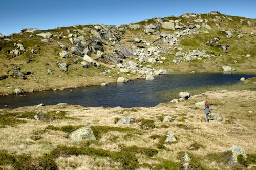 A Woman Walking on Grass Field Towards a River