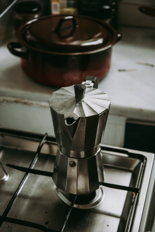 Free Stovetop Coffee Maker on Stove Stock Photo
