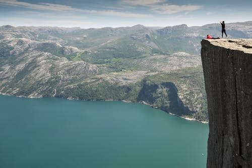 People on High Cliff near Sea