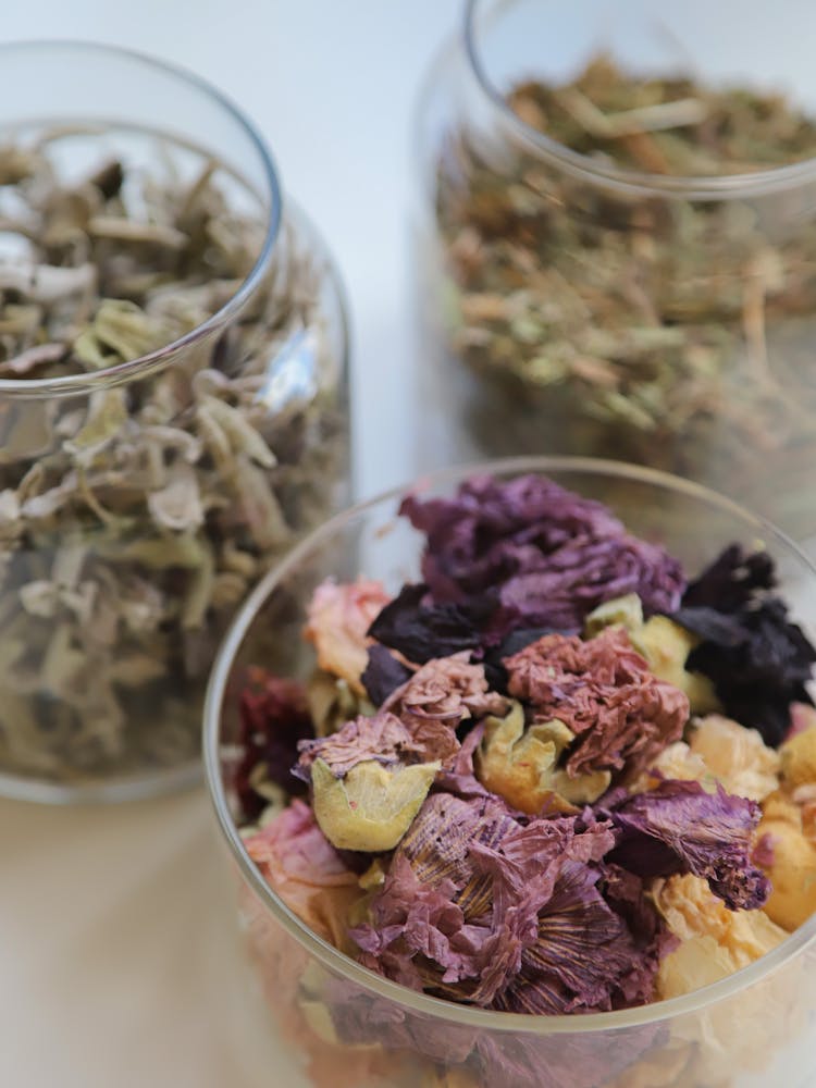 Jars With Dried Herbs And Flowers