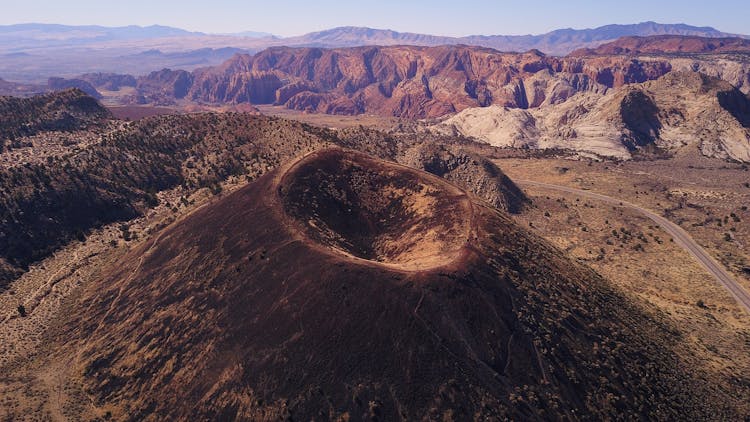 Aerial View Of Dormant Volcano Crater