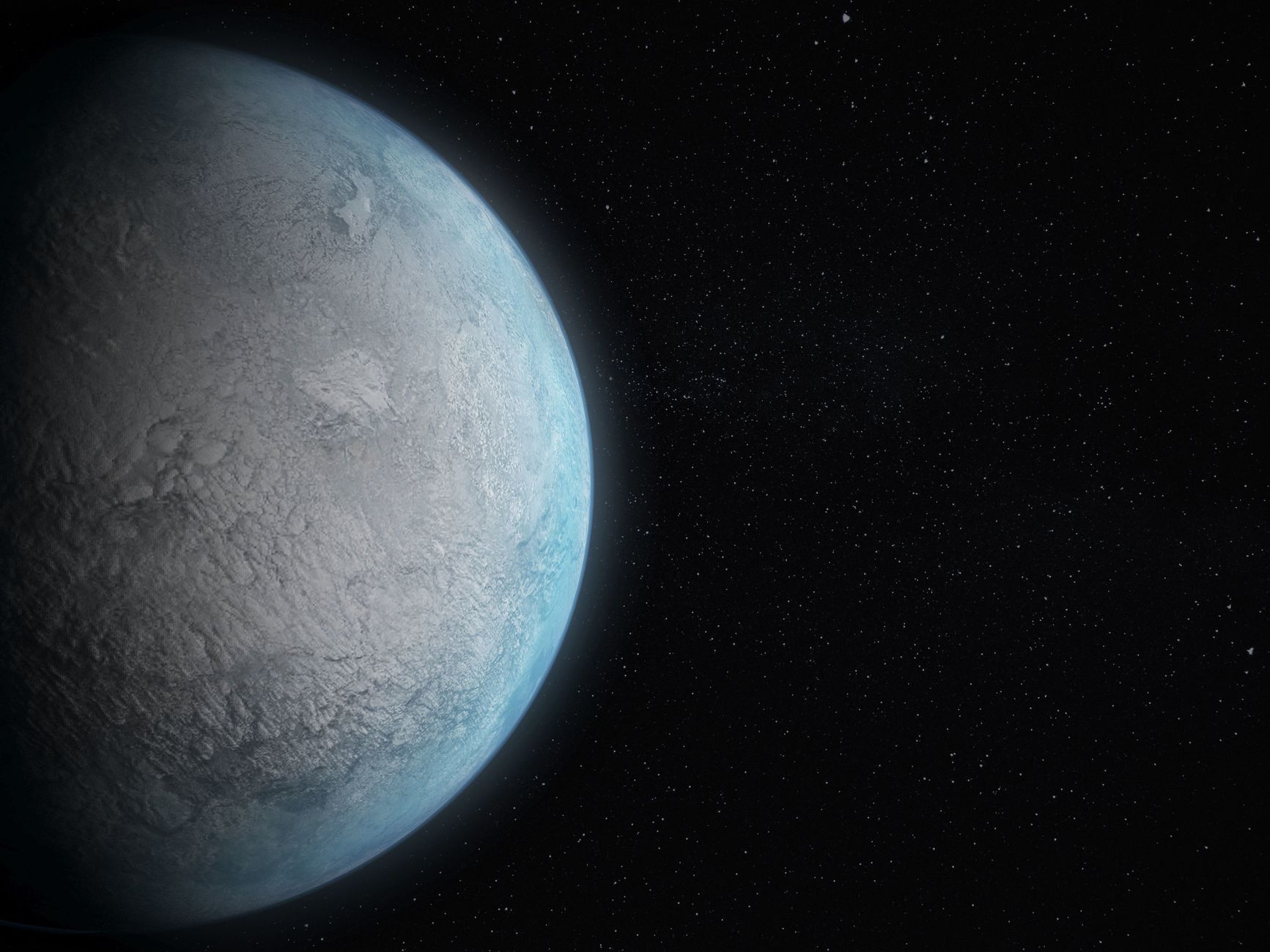 A frozen planet amidst a starry cosmos, showcasing space's beauty and mystery.