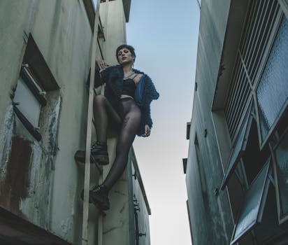 Woman Wearing Brassiere and Panty Climbing on the Ladder Photo