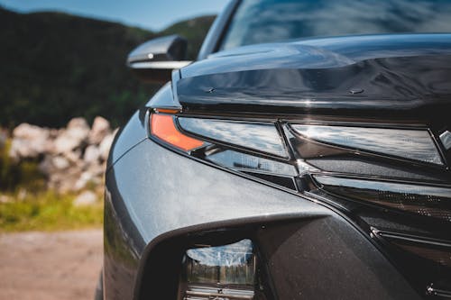 Headlight of a Black Car 