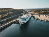 Aerial Photography of a Ship Near by the Wharf
