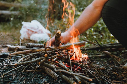 Free Close-Up Shot of a Person Making a Camp Fire Stock Photo