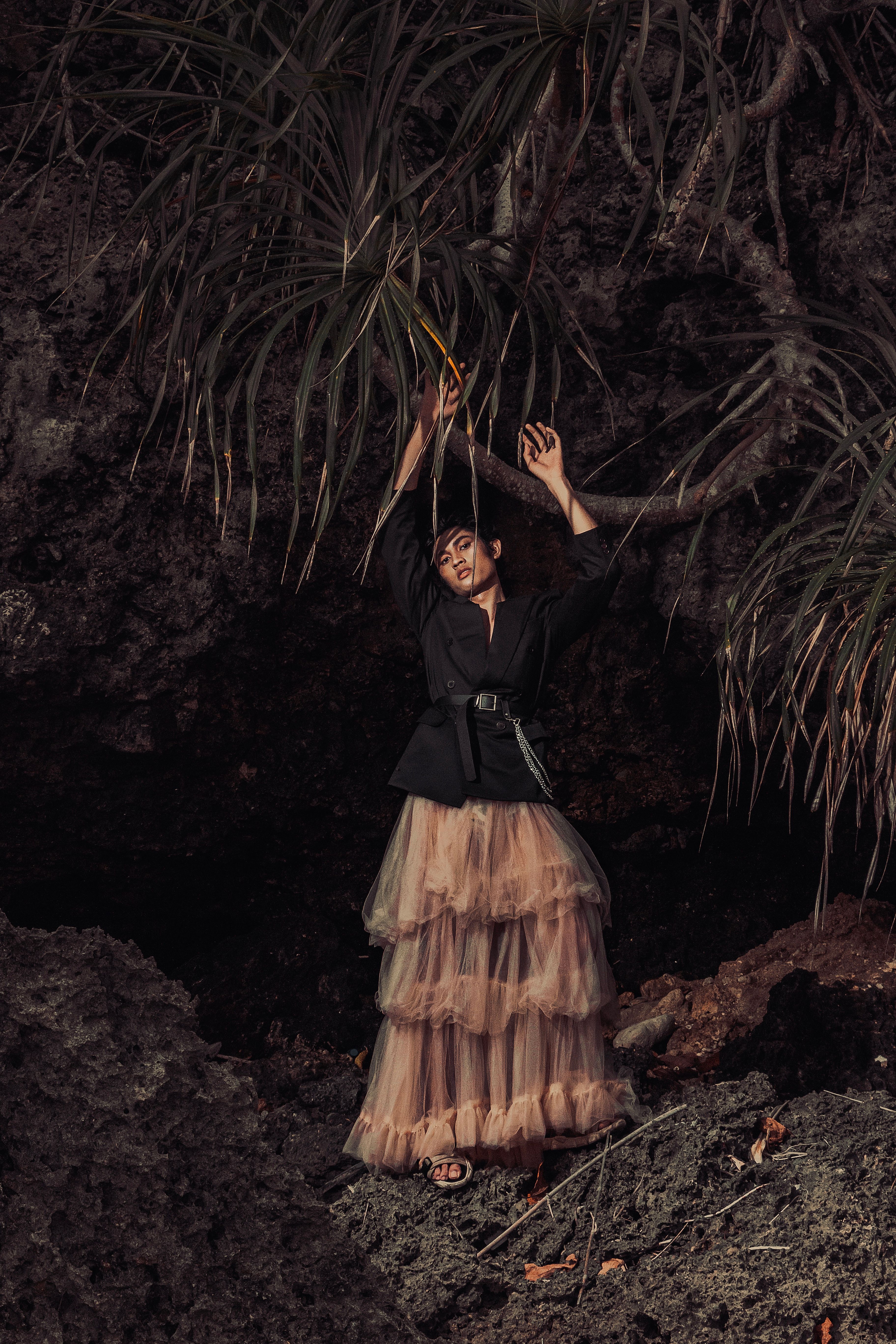 A Woman in Brown Long Dress Posing in the Forest · Free Stock Photo