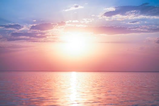 A breathtaking view of the ocean at sunset, featuring vibrant colors and dramatic skies.