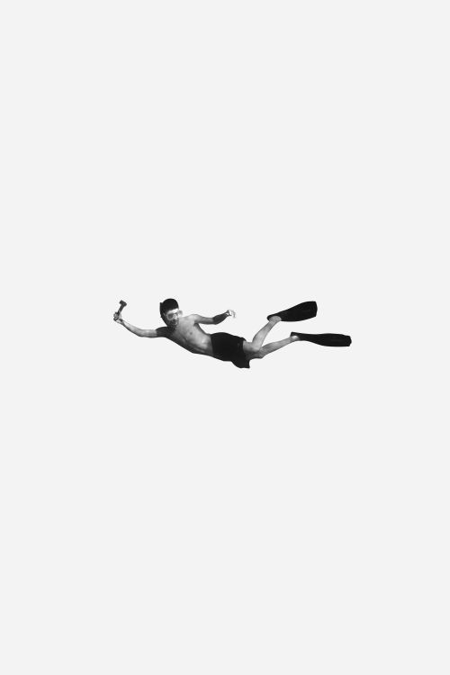 Free Artistic silhouette of a man diving with flippers against a white background, embodying freedom and adventure. Stock Photo