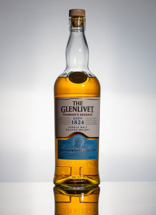 Free High-quality studio shot of The Glenlivet Founder's Reserve whisky bottle. Stock Photo
