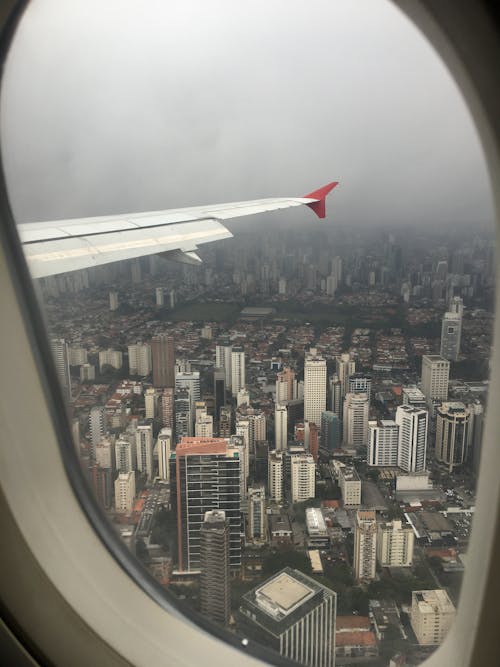 High Rise City Buildings from Airplane Window