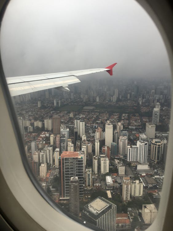 High Rise City Buildings from Airplane Window