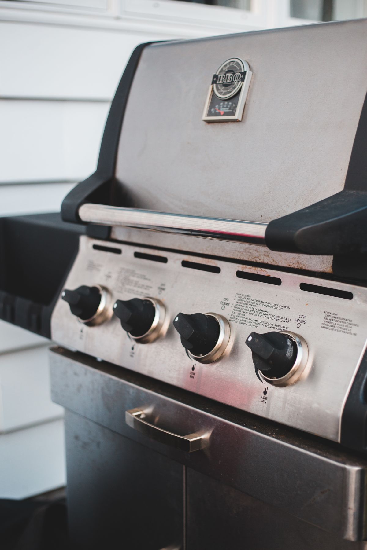 Outdoor natural gas barbecue on a home deck