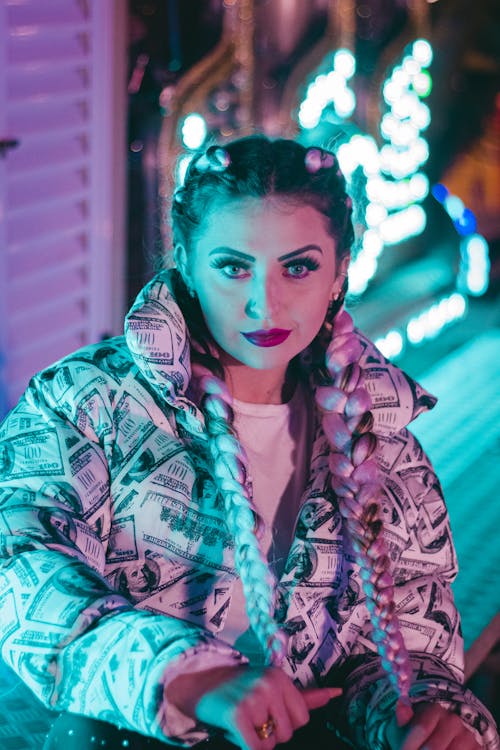 Beautiful Woman With Braided Hair Wearing Jacket 