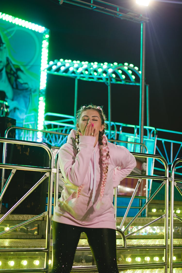 Woman Sending Kiss On Stadium