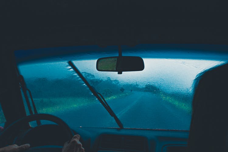 Picture Of The Windscreen During Rain Taken From The Inside Of A Car 