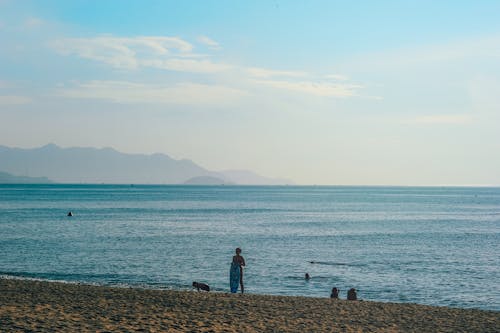 Free Person Standing on Seashore Stock Photo