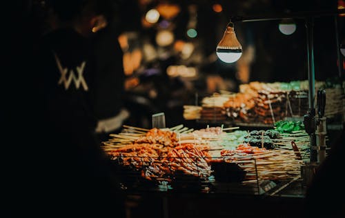 Free Skewered Meats on Grill Stock Photo