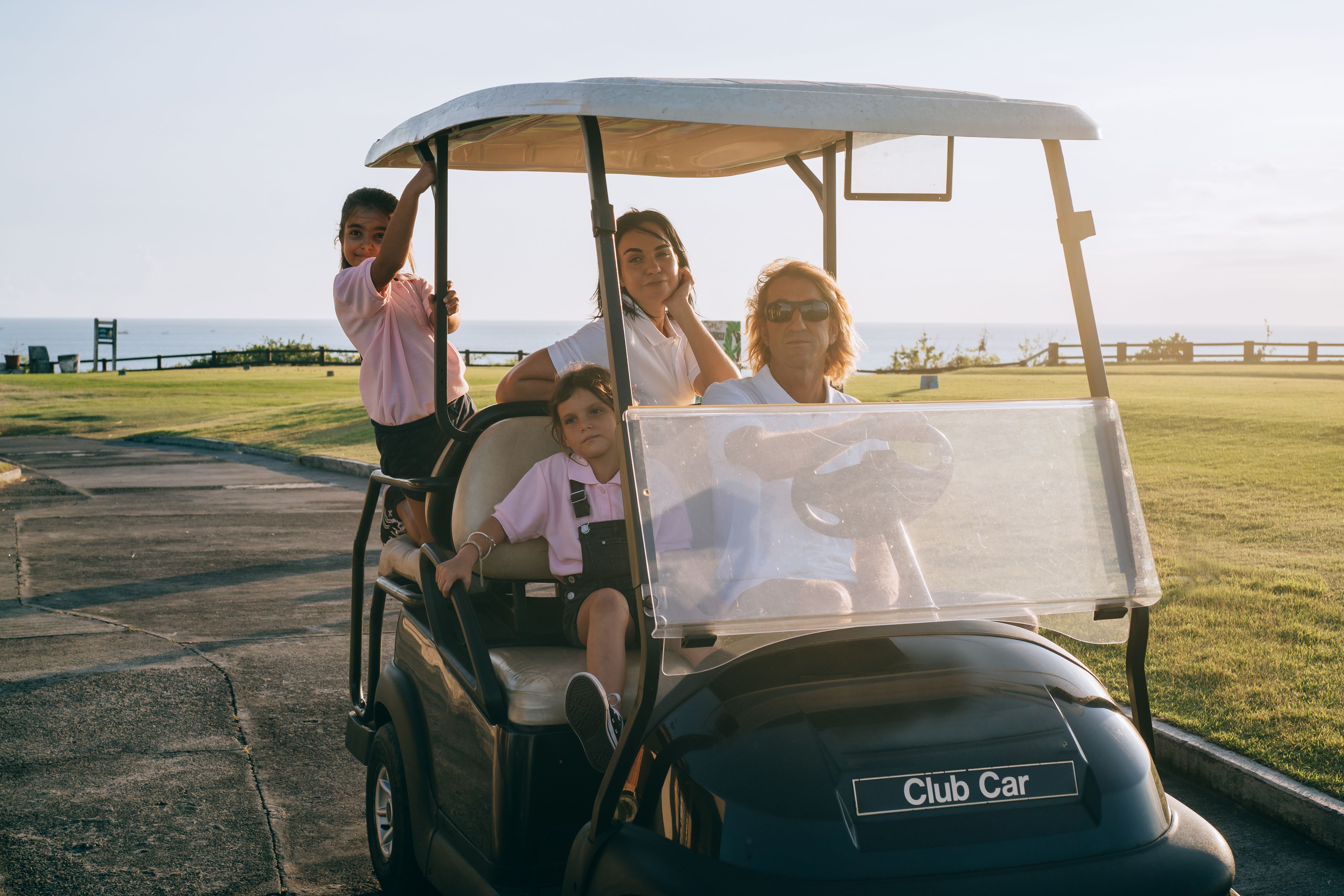 Golf cart on tropical beach
