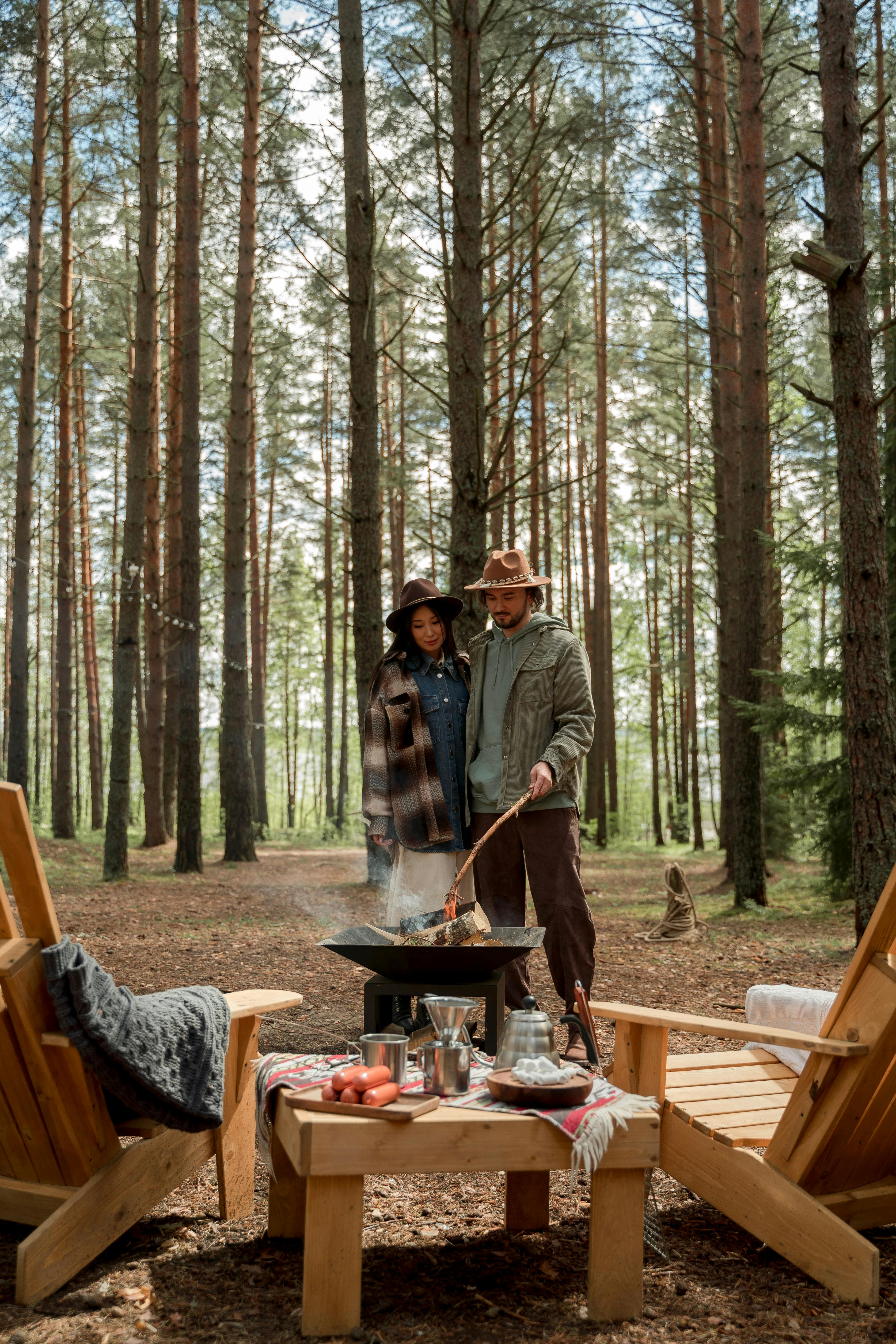 couple camping in the forest