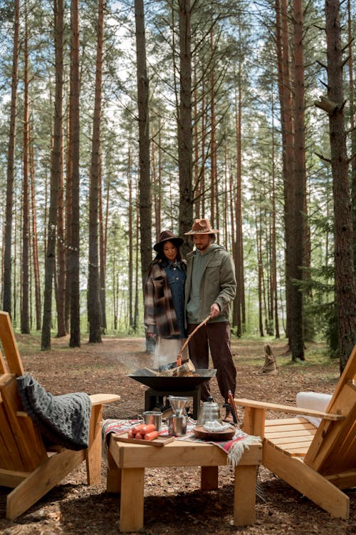 Free Couple camping in the Forest Stock Photo