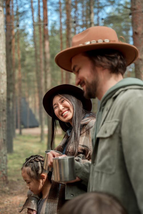 Free Family Camping in Forest  Stock Photo
