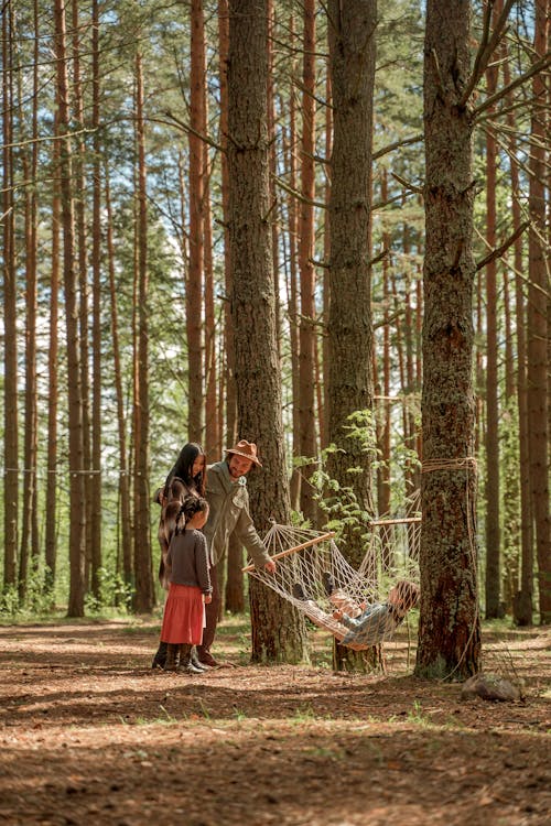 Family camping in a Forest 