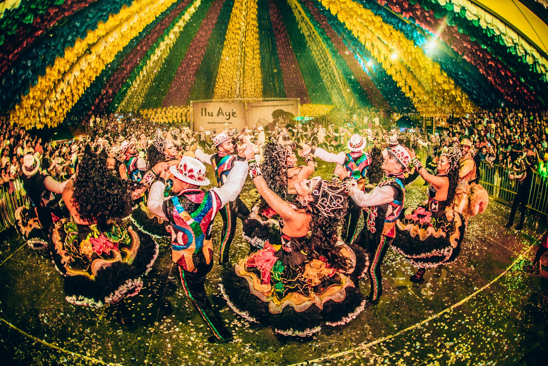 Colorful traditional dance performance at a Brazilian festival in Campina Grande.