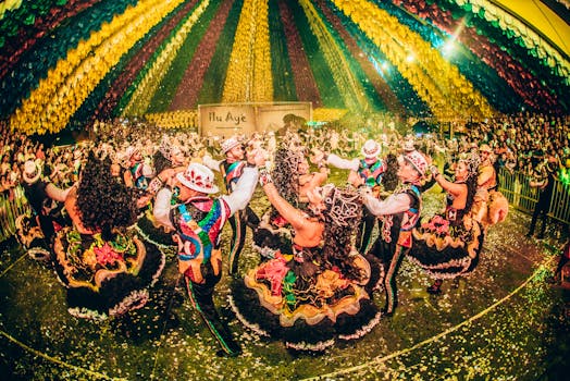 Colorful traditional dance performance at a Brazilian festival in Campina Grande.