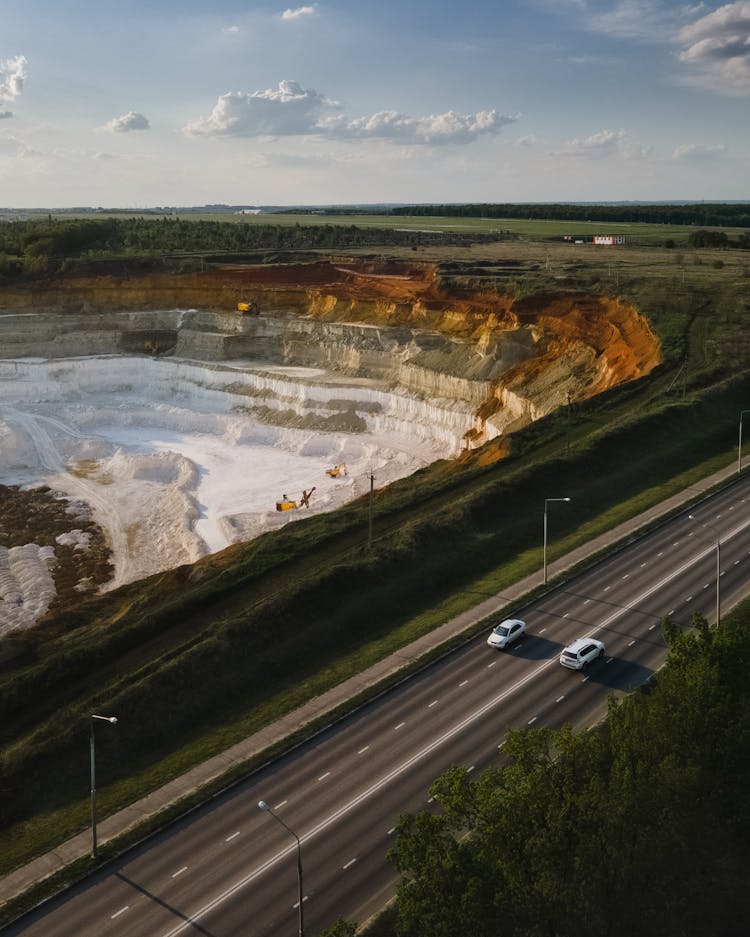 An Aerial View Of  A Deep Basin Near Road 