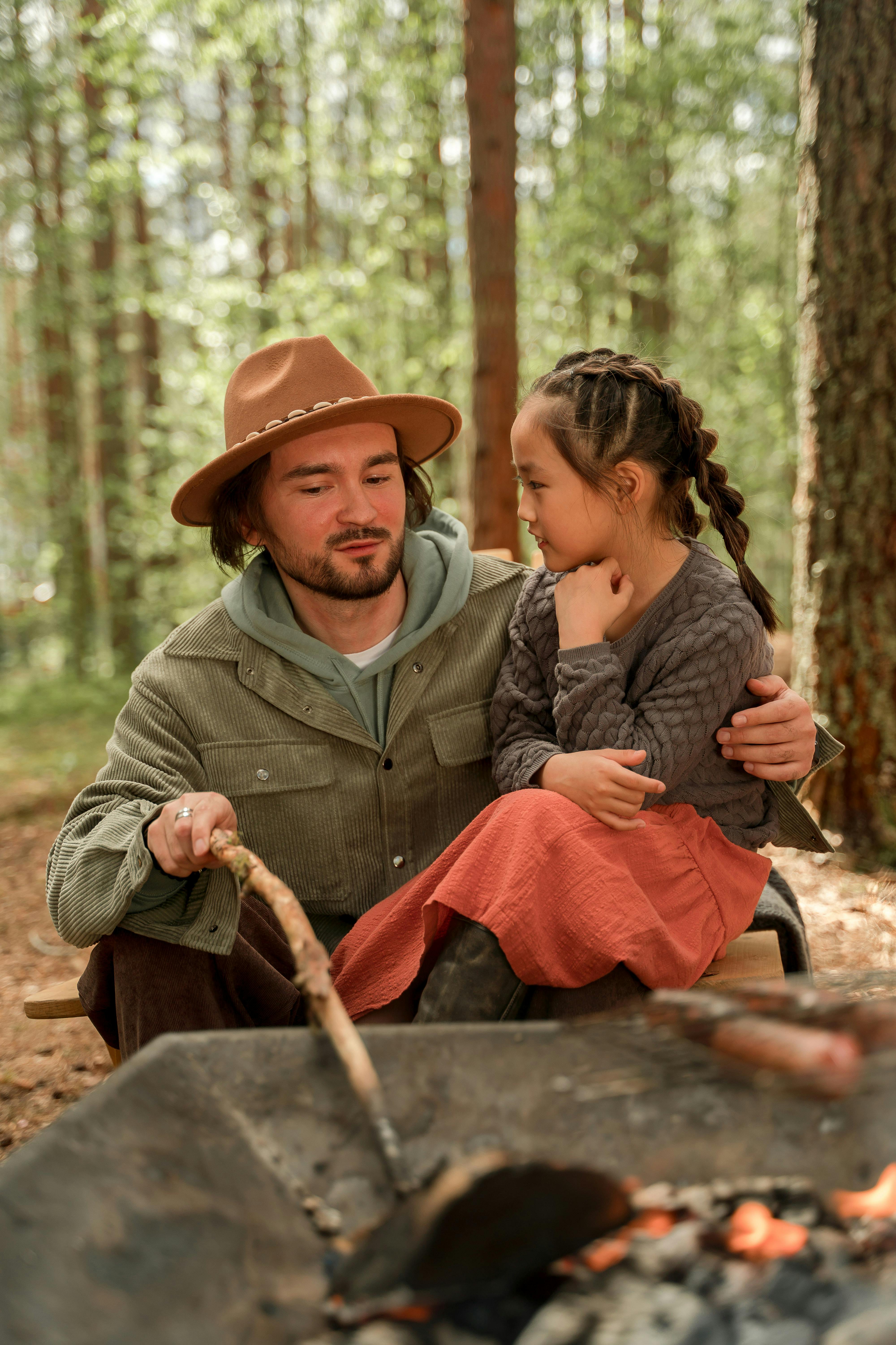 Father and Daughter Camping in Forest · Free Stock Photo