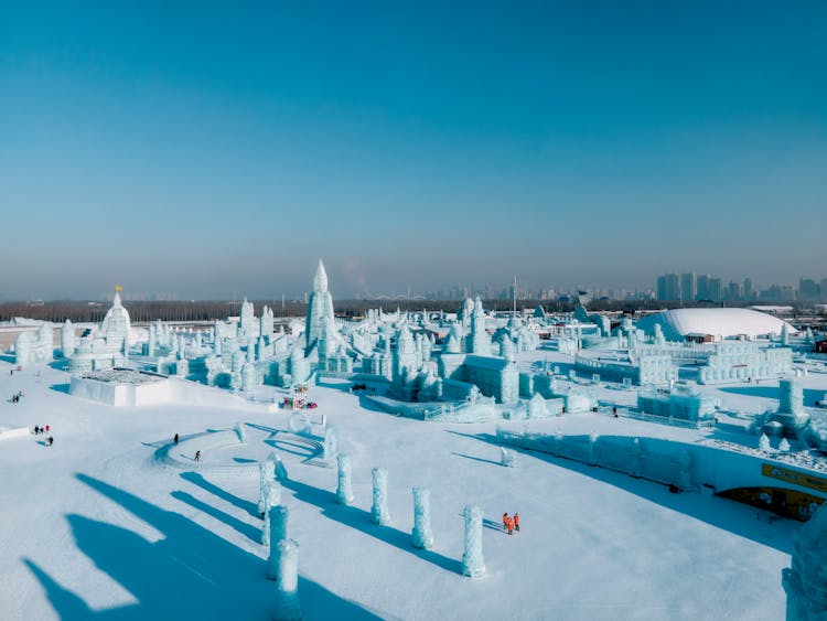 Aerial View Of The Harbin International Ice And Snow Festival In China