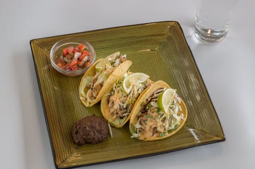 Tacos and Salsa on Square Plate