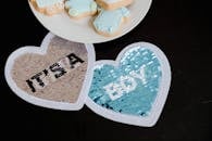 Sequin Decorations and Cookies for a Gender Reveal Party