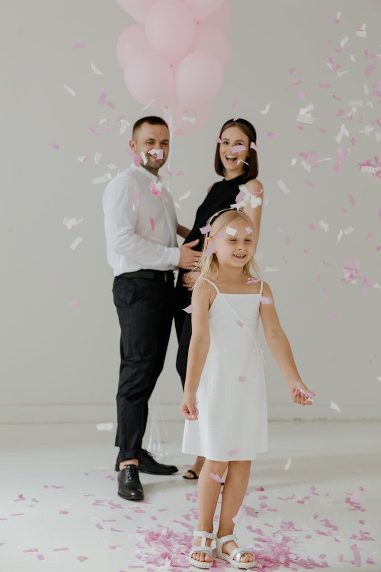 Happy Family And Child Celebrating Gender Reveal