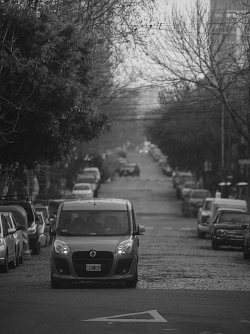 Black and White photo of a Street with Cars