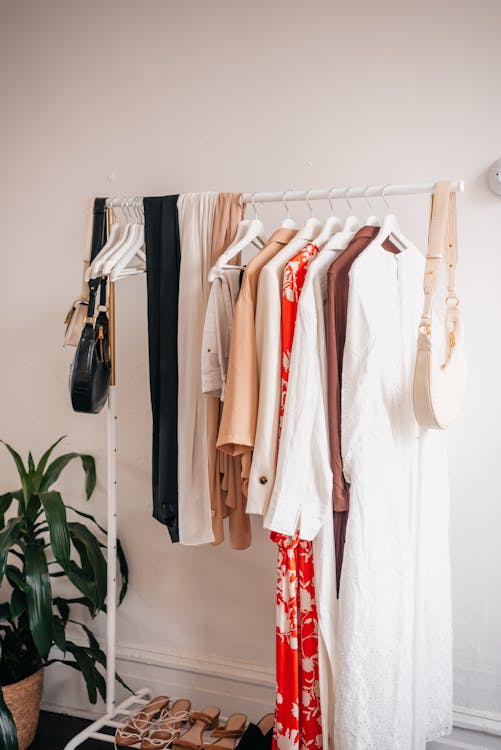 White and Red Long Sleeve Dress Hanging