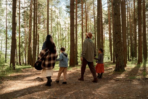 Free People Walking in the Woods Stock Photo