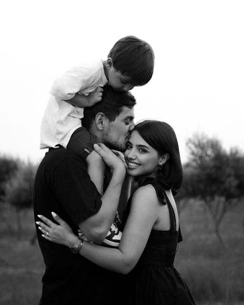 Grayscale Photo of a Family
