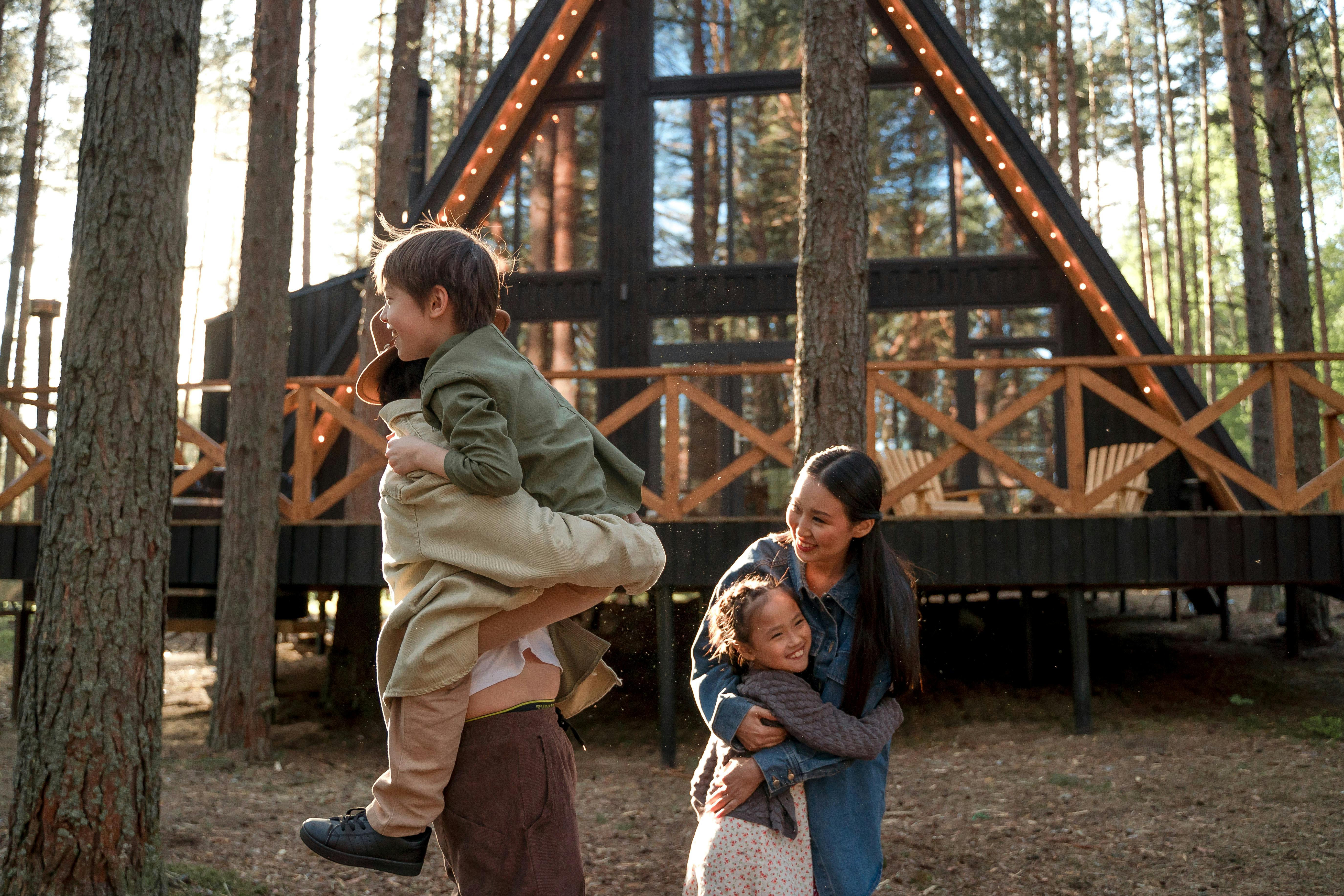 a family bonding in the forest