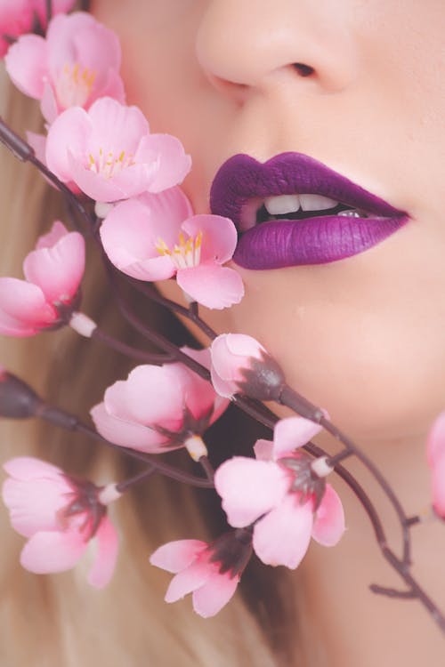 Free Woman Showing Her Purple Lipstick Stock Photo