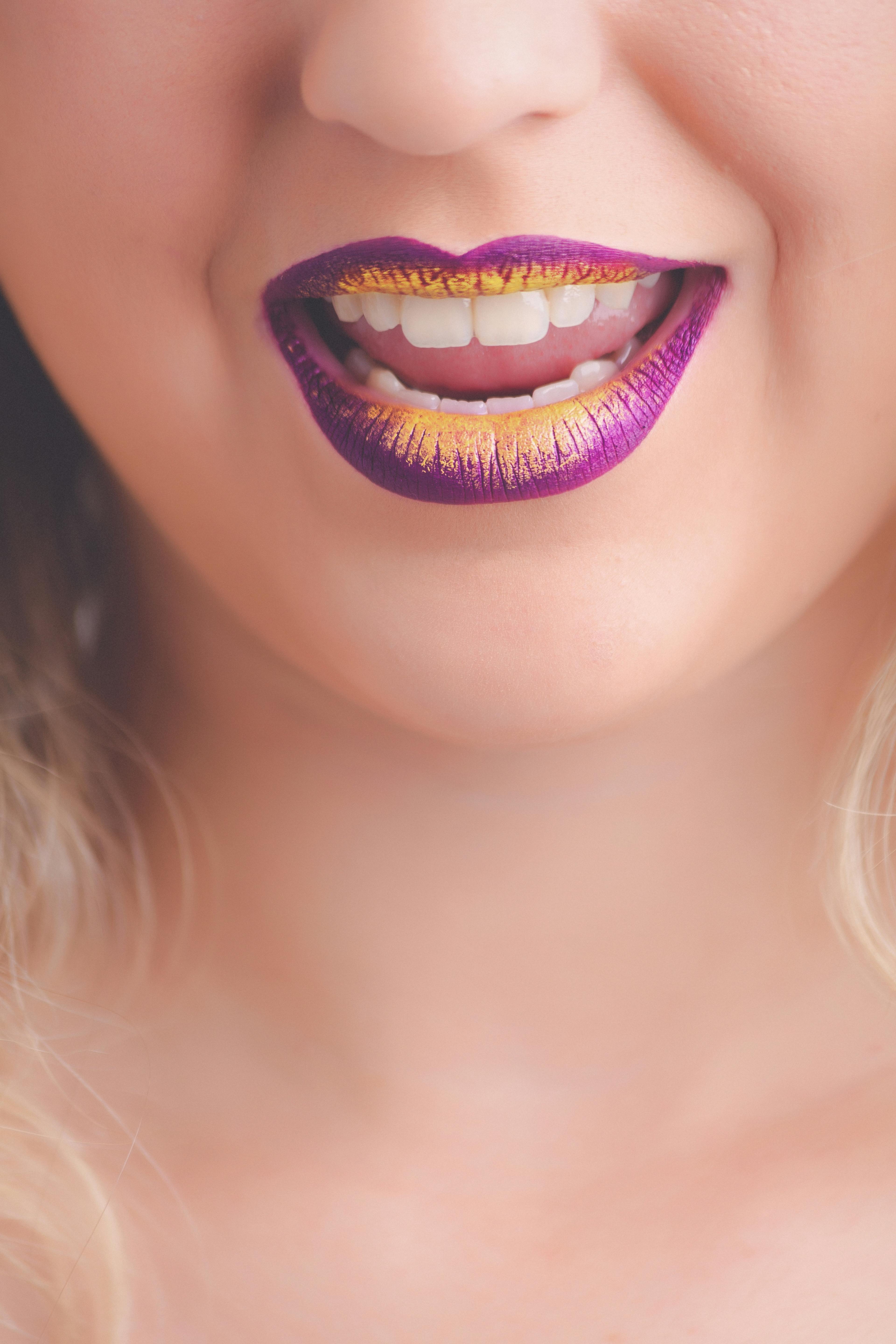 Download Woman With Purple And Yellow Lipstick Open Mouth Free Stock Photo Yellowimages Mockups