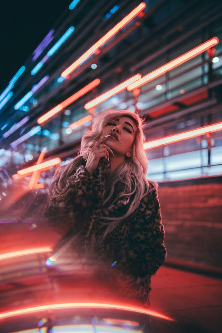 Blonde Woman In Leopard Print Long Sleeve Shirt 