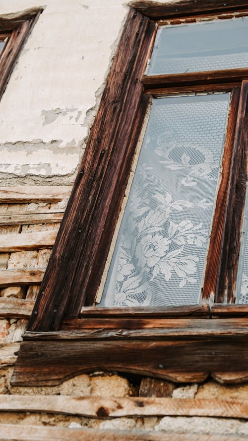 Brown Wooden Frame of Glass Window