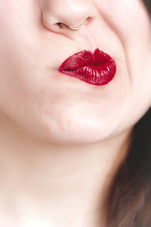 Woman Wearing Red Lipstick