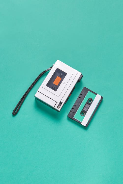 Cassettes on Green Background
