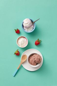 Vanilla And Chocolate Flavored Corn Puffs Ice Cream Scoops Strawberry