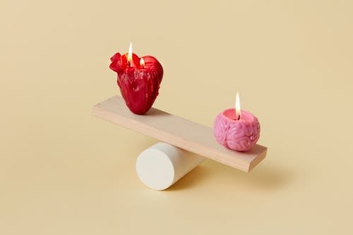 Burning Candles on a Wooden Lever 