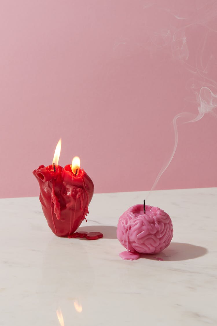 Candles In The Shapes Of A Heart And Brain 